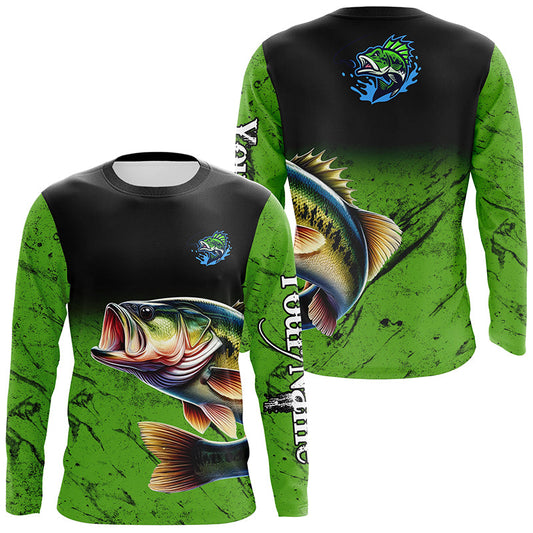 Maxcorners Custom green Largemouth Bass Fishing Jerseys, personalized bass fishing tournament Long sleeve shirt LM0201
