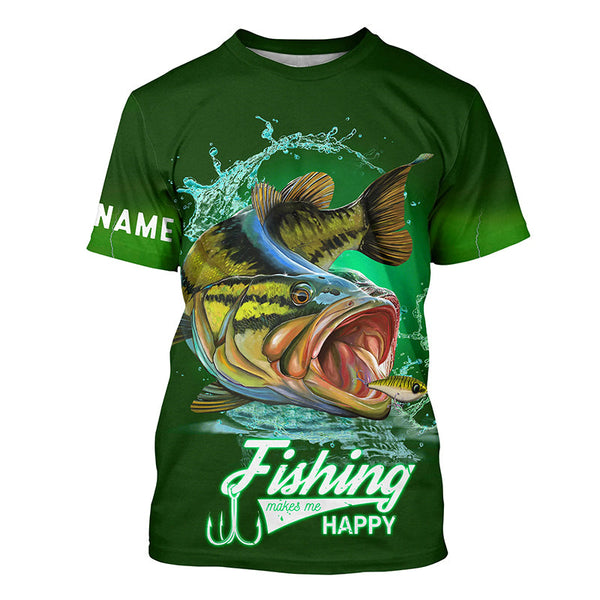 Maxcorners Customized Name Fishing Makes Me Happy Bass Fishing 3D Shirts