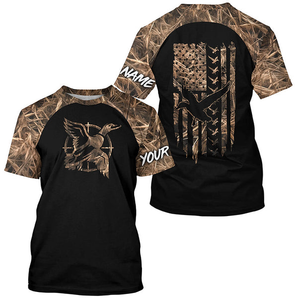 Maxcorners Duck hunting Waterfowl Camo American flag Custom 3D All Over Printed Shirts Personalized Hunting gift LM2608