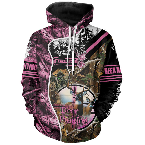 Maxcorners Deer Hunting Pink Camo Custom Name 3D All over print shirts, personalized hunting appare LM2608