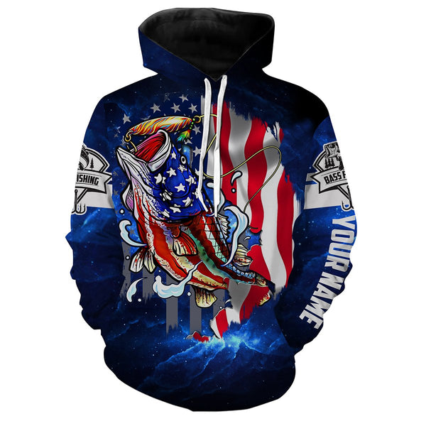 Maxcorners Personalized Bass Fishing 3D American Flag Patriotic Shirts