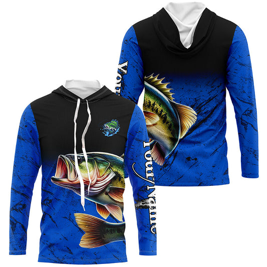 Maxcorners Custom blue Largemouth Bass Fishing Jerseys, personalized bass fishing tournament Long sleeve shirt LM0201