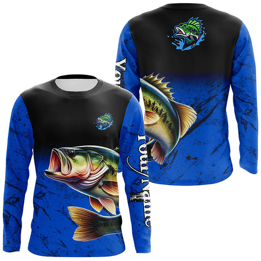 Maxcorners Custom blue Largemouth Bass Fishing Jerseys, personalized bass fishing tournament Long sleeve shirt LM0201