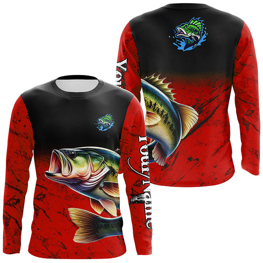 Maxcorners Custom red Largemouth Bass Fishing Jerseys, personalized bass fishing tournament Long sleeve shirt LM0201
