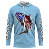 Maxcorners Tuna fishing American flag sky blue Custom name Long sleeve, Long Sleeve Hooded LM0501
