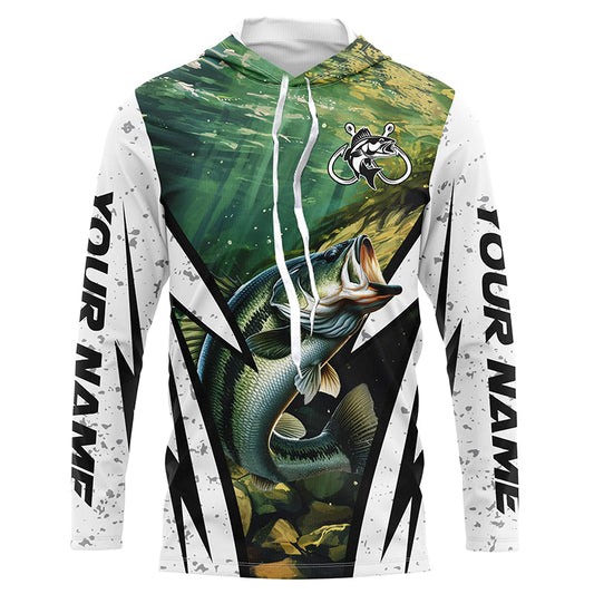 Maxcorners Personalized Largemouth Bass fishing white grunge long sleeve Fishing Shirts LM0201
