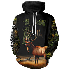 Maxcorners Elk Hunting Green tree Camo 3D All Over print shirts personalized hunting apparel for Elk hunters LM2608