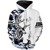 Maxcorners Deer hunting tattoos blue camo custom name all over print hunting Shirts - Hunting gifts for him LM2608