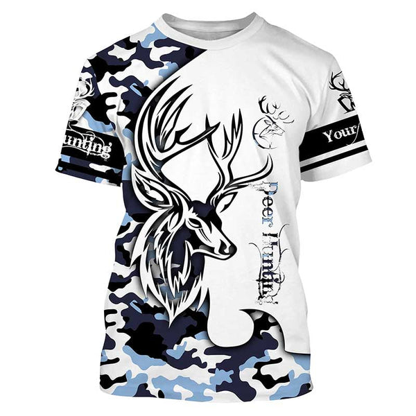 Maxcorners Deer hunting tattoos blue camo custom name all over print hunting Shirts - Hunting gifts for him LM2608