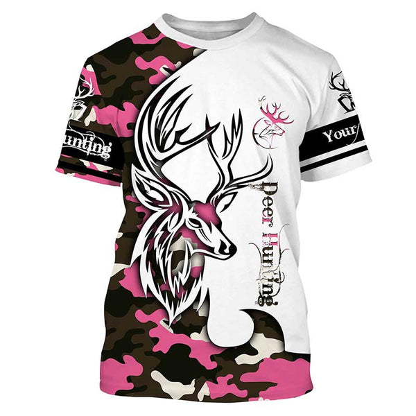 Maxcorners Deer hunting tattoos pink camo custom name all over print hunting Shirts - Hunting gifts LM2608