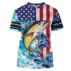 Maxcorners Tuna fishing American flag blue sea camo Custom sun protection long sleeve fishing shirts for men LM2408