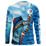 Maxcorners Marlin saltwater fishing Custom sea blue camo UV Protection Fishing shirts, sailfish fishing Jerseys LM2408