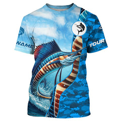 Maxcorners Marlin saltwater fishing Custom sea blue camo UV Protection Fishing shirts, sailfish fishing Jerseys LM2408