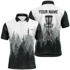 Maxcorners Disc golf hole in the woods Men polo shirts custom name disc golf polo shirts for men | Black MT0510