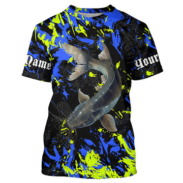 Maxcorners Catfish fishing green blue camo Custom UV protection performance long sleeve fishing jerseys MT2108