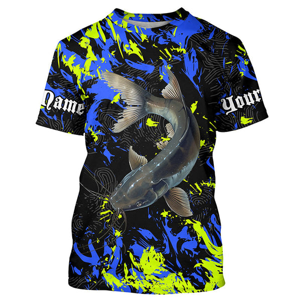 Maxcorners Catfish fishing green blue camo Custom UV protection performance long sleeve fishing jerseys MT2108