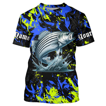 Maxcorners Striped bass fishing green blue camo Custom UV protection performance long sleeve fishing jerseys MT2108