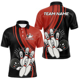 Maxcorners Funny Bowling ball and pins Black and Red Bowling Team Shirts For Men Custom Retro Bowling Jerseys LM0607