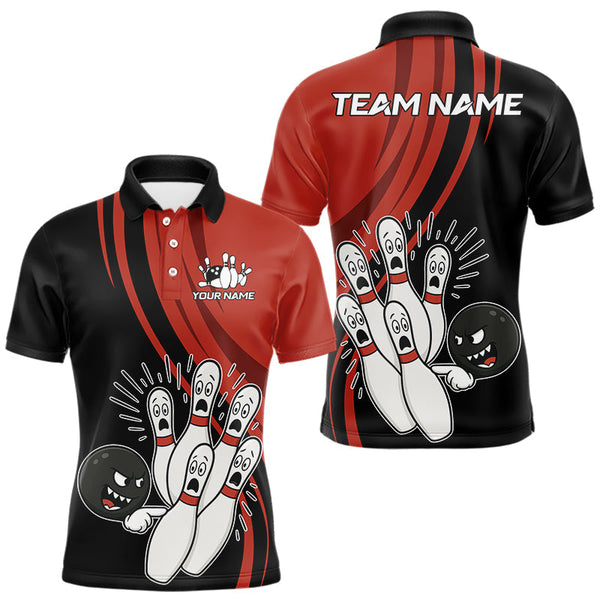 Maxcorners Funny Bowling ball and pins Black and Red Bowling Team Shirts For Men Custom Retro Bowling Jerseys LM0607