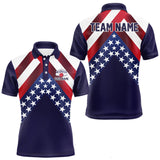 Maxcorners Red, White & Blue American Flag Mens Bowling Polo, 1/4 Zip Shirt Custom Patriotic Team Bowling Jersey LM0607