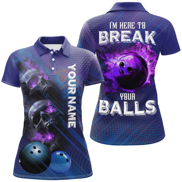 Maxcorners Purple Skull Flame Bowling Jersey Customized Name, Team Name 3D Shirt