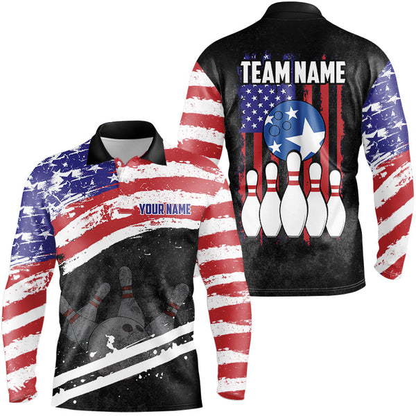 Maxcorners Retro American Flag Bowling Jersey Customized Name, Team Name 3D Shirt