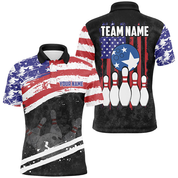 Maxcorners Retro American Flag Bowling Jersey Customized Name, Team Name 3D Shirt