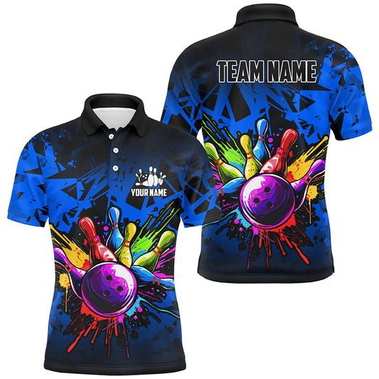 Maxcorners Colorful bowling jerseys Polo, 1/4 Zip Shirt for Men Custom Bowling Team shirts for bowler | Blue