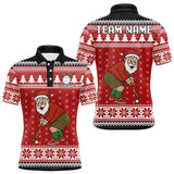 Maxcorners Funny Santa Golf Polo shirts For men Red ugly Christmas pattern Custom mens Christmas golf shirts LM0611