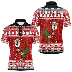 Maxcorners Funny Santa Golf Polo shirts For men Red ugly Christmas pattern Custom mens Christmas golf shirts LM0611