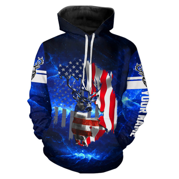 Maxcorners Deer hunting American flag patriotic blue 3d galaxy custom camo deer hunting shirts LM2608