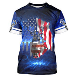 Maxcorners Deer hunting American flag patriotic blue 3d galaxy custom camo deer hunting shirts LM2608