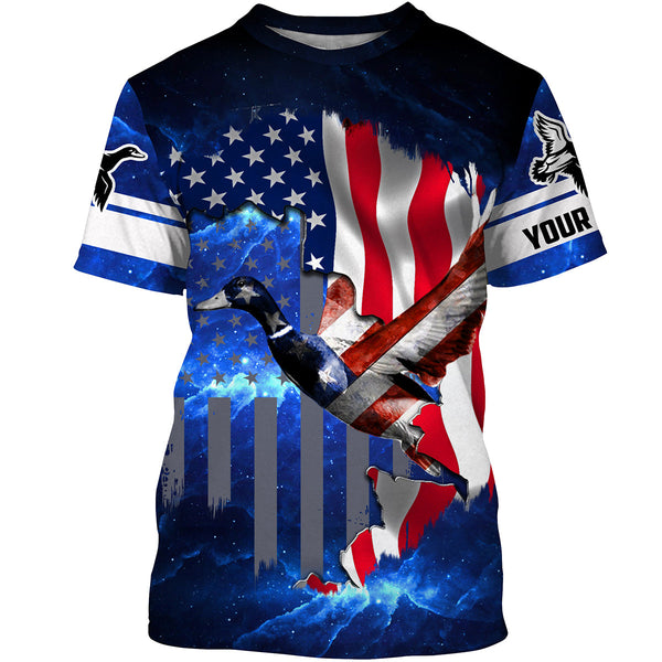 Maxcorners Duck hunting American flag patriotic 3d galaxy camo shirts- Personalized Hunting gift LM2608