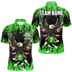 Maxcorners Green flame Mens bowling shirts Custom American flag Eagle Team bowling shirts, gift for bowlers TU0212