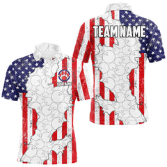 Maxcorners Personalized Red, White and Blue American Flag Bowling Team Shirts For Men, Patriotic Bowling Gifts TU0212