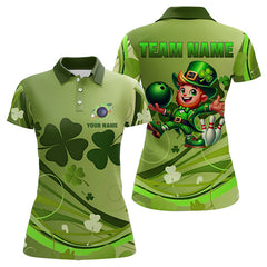 Maxcorners Green Shamrock Lucky Men And Women Bowling Polo Shirts Custom St Patrick Day Team Bowling Shirts