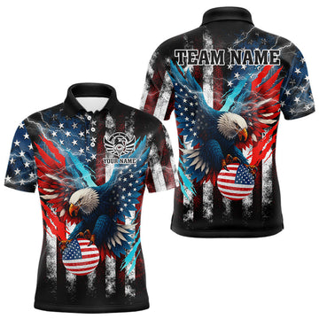 Maxcorners Personalized American Flag Eagle Lightning Thunder Golf Polo Shirts For Men, Patriotic Golfing Gifts LM0503