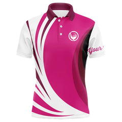 Maxcorners Mens polo golf shirts custom name pink and white golf shirt, team golf shirts mens