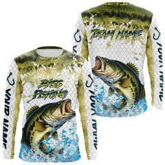 Maxcorners Largemouth bass fishing green scales UV protection custom hooded sun shirt, Bass fishing jerseys  LM0607