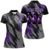 Maxcorners Bowling Ball And Pins Black And Purple Camo Halloween Customized Name, Team Name 3D Polo Shirt