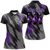 Maxcorners Bowling Ball And Pins Black And Purple Camo Halloween Customized Name, Team Name 3D Polo Shirt