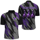 Maxcorners Bowling Ball And Pins Black And Purple Camo Halloween Customized Name, Team Name 3D Polo Shirt