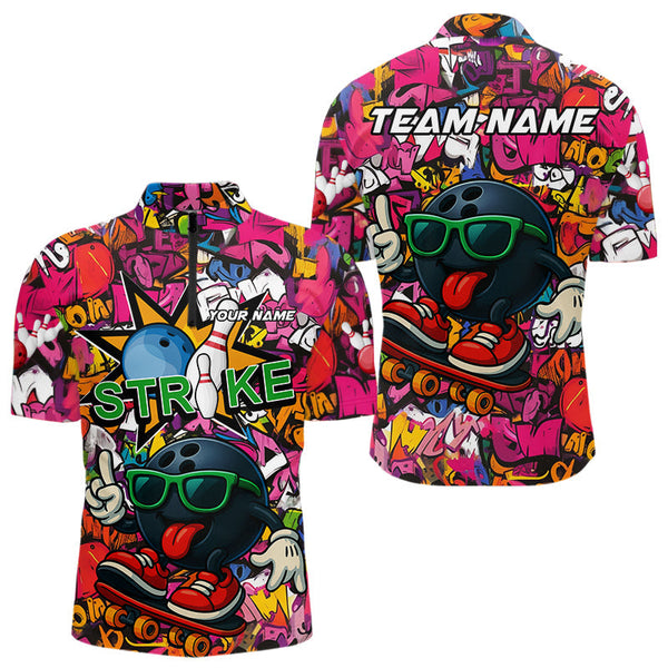 Maxcorners Funny pink graffiti pattern Bowling Team Polo, 1/4 Zip Shirt For Men Custom Mens Bowling Jersey LM0910