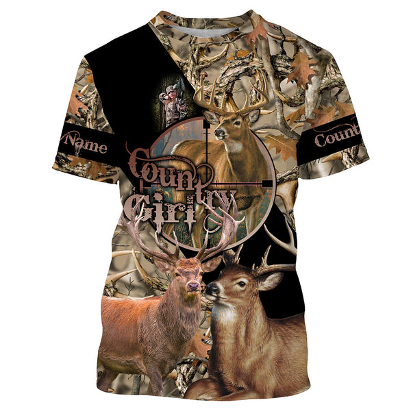 Maxcorners Custom Name Country Girl Hunting Camouflage Shirt 3D All Over Printed Clothes