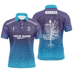 Maxcorners Blue purple gradient abstract Swirl pattern Mens disc golf polo shirts custom disc golf shirt MT0510