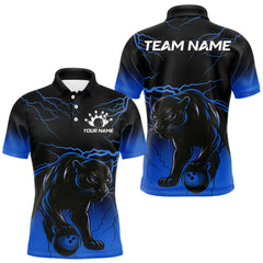 Maxcorners Black and Blue Lightning Thunder Panther Bowling Team Shirts For Men Custom Panther Bowling Jerseys LM0412