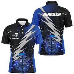 Maxcorners Mens disc golf polo shirts custom blue lightning thunder disc golf basket disc golf attire MT0510