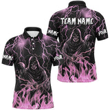 Maxcorners Bowling Ball And Pins Pink Lightning Thunder Skull Flame Customized Name, Team Name 3D Polo Shirt Unisex