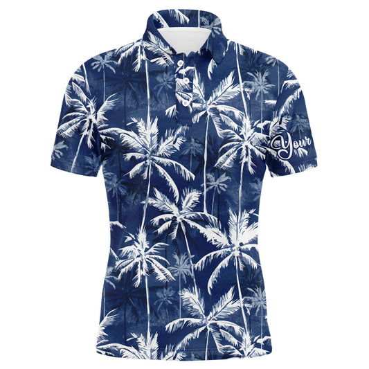 Maxcorners Golf Tropical Background Blue Watercolor Palms Customized Name 3D Polo Shirt Unisex