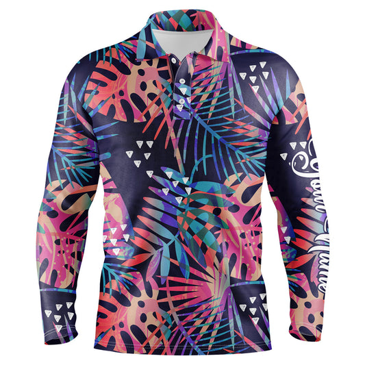 Maxcorners Golf Colorful Tropical Plants And Palm Customized Name 3D Polo Shirt Unisex